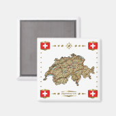 Schweiz Karte + Flaggen Magnet (Vorderseite/Rückseite)
