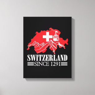 Schweiz Karte Seit 1291 Berge Schweizer Flagge Leinwanddruck
