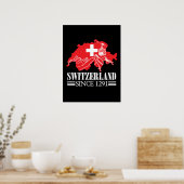 Schweiz Karte Seit 1291 Berge Schweizer Flagge Poster (Küche)