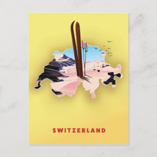 Schweiz Karte Skifahrplakat.
