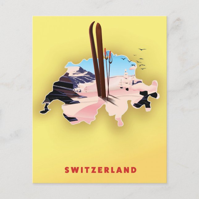 Schweiz Karte Skifahrplakat. (Vorderseite)