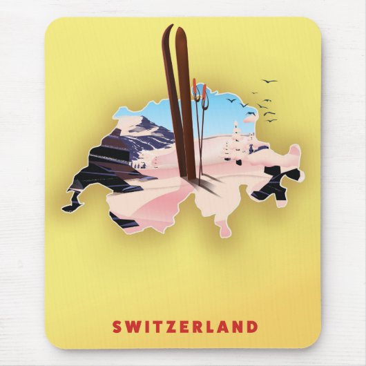 Schweiz Karte Skifahrplakat. Mousepad (Vorne)