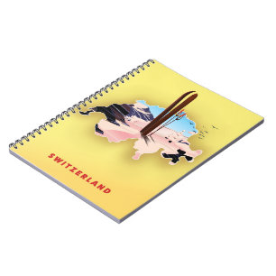 Schweiz Karte Skifahrplakat. Notizblock