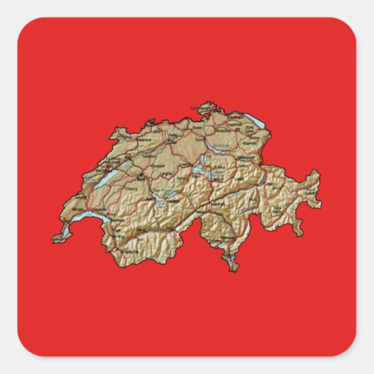 Schweiz Kartenaufkleber Quadratischer Aufkleber (Vorderseite)