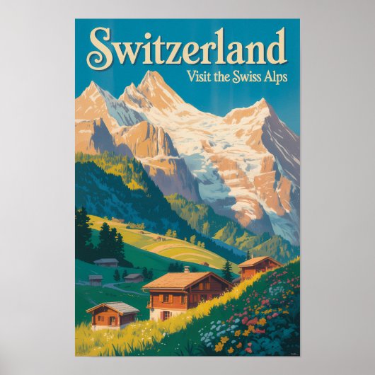 Schweiz Landschaft Illustration Reise Kunst Poster (Vorne)