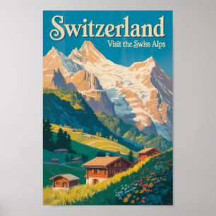 Schweiz Landschaft Illustration Reise Kunst Poster