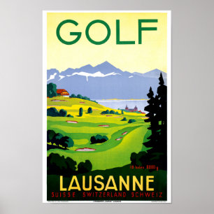 Schweiz Lausanne Golf Vintage Travel Poster