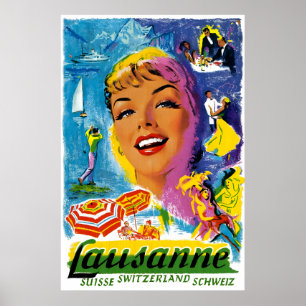 Schweiz Lausanne Reiseplakat Poster