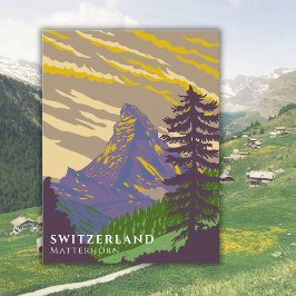 Schweiz Matterhorn Wasserfarbe Vintag Postkarte