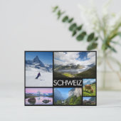 Schweiz mehrfache Bildcollage schwarz Postkarte (Stehend Vorderseite)