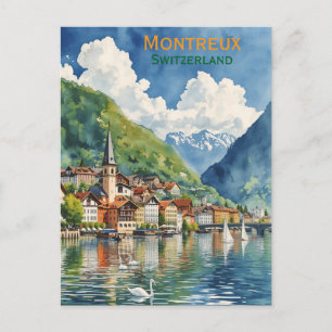 Schweiz Montreux Wasserfarbenmalerei Postkarte