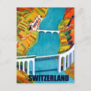 Schweiz Panorama, Brücken über den See, Vintage Postkarte