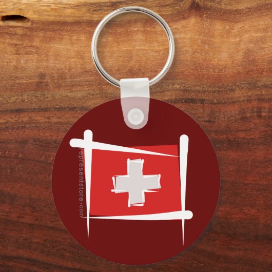 Schweiz Pinselflagge Schlüsselanhänger (Vorderseite)