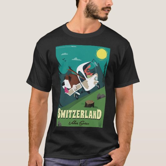 Schweiz Poster Baseball Sleeve T-Shirt (Vorderseite)