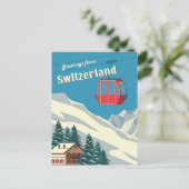 Schweiz Retro Snowy Mountain Gondola Postkarte (Stehend Vorderseite)