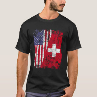 SCHWEIZ ROOTS Halb-Amerikanisches FlaggenSCHWEIZ T T-Shirt
