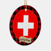 Schweiz, Roter Büffel kariert & Schweizer Flagge Keramik Ornament (Rechts)
