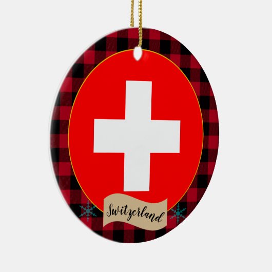 Schweiz, Roter Büffel kariert & Schweizer Flagge Keramik Ornament (Rechts)