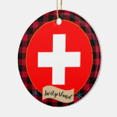 Schweiz, Roter Büffel kariert & Schweizer Flagge Keramik Ornament (Links)
