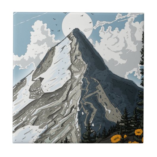 Schweiz schneebedeckter Berg Fliese (Vorderseite)