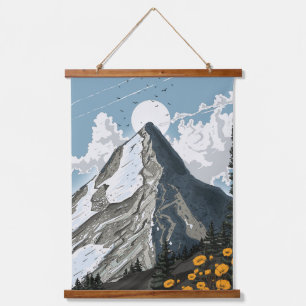 Schweiz schneebedeckter Berg Wandteppich Mit Holzrahmen