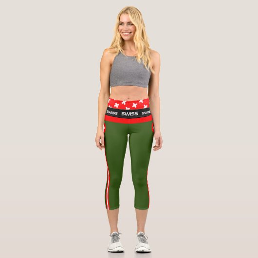 Schweiz & Schweiz Flag Mode, Fitness, Sport Capri Leggings (Vorderseite)