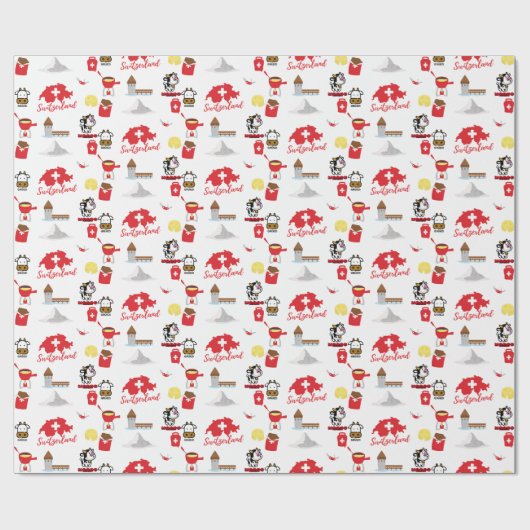 Schweiz - Schweiz Souvenir Icons Geschenkpapier (Flach)