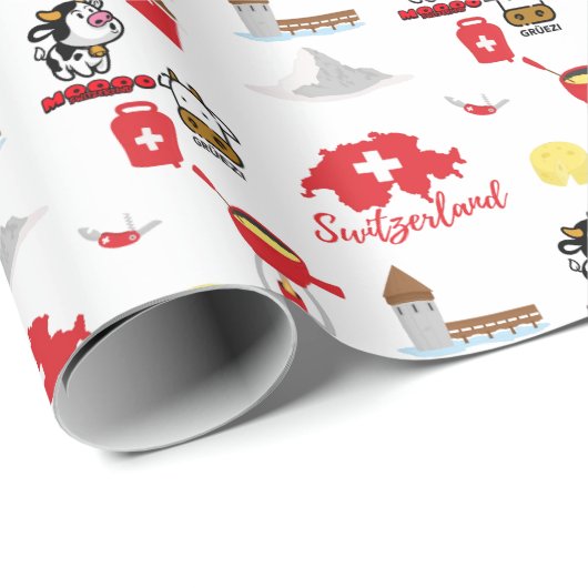 Schweiz - Schweiz Souvenir Icons Geschenkpapier (Rolleneckpunkt)