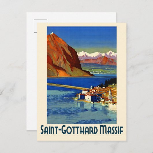 Schweiz Schweizer Alpen Vintage Reiseplakat Postkarte (Vorne/Hinten)