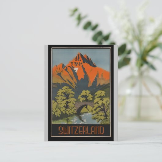 Schweiz Schweizer Alpen Vintage Reiseplakat Postkarte (Stehend Vorderseite)