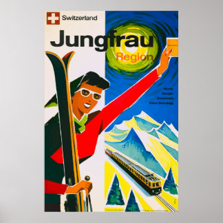Schweiz Skifahren Vintage Travel Poster