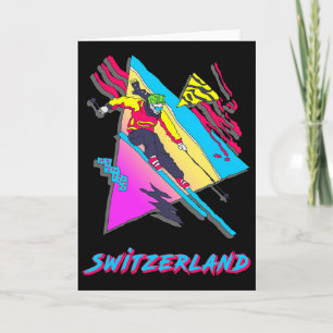 Schweiz Skifahrer Retro Schnee Skifahren Abenteuer Karte