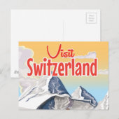 Schweiz Skifahrplakat Postkarte (Vorne/Hinten)