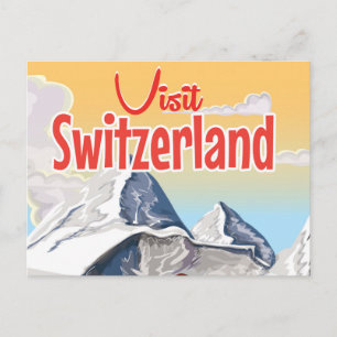 Schweiz Skifahrplakat Postkarte