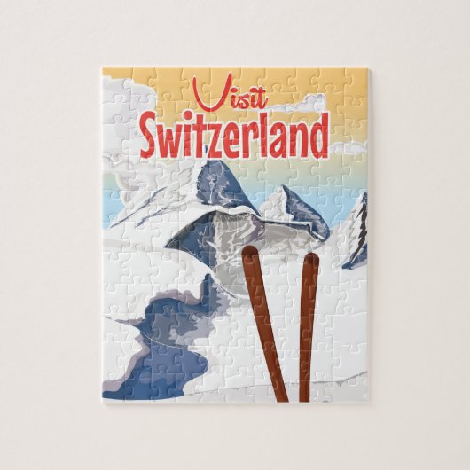 Schweiz Skifahrplakat Puzzle (Vertikal)