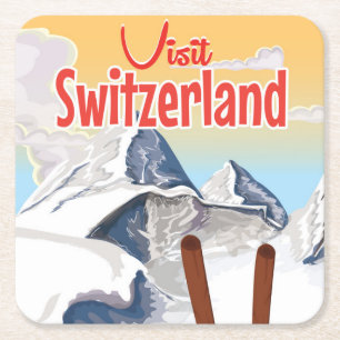 Schweiz Skireiseplakat Rechteckiger Pappuntersetzer