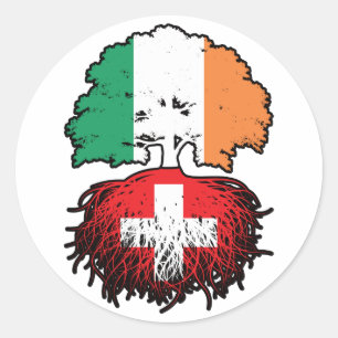 Schweiz Swiss Irish Ireland Tree Roots Flag Runder Aufkleber