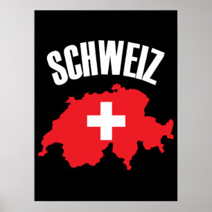 Schweiz Switzerland Map Flag Poster
