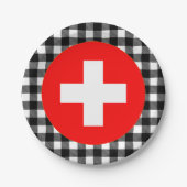 Schweiz Tafel, Büffel kariert & Schweizer Flagge Pappteller (Vorderseite)