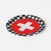 Schweiz Tafel, Büffel kariert & Schweizer Flagge Pappteller (Schrägansicht)