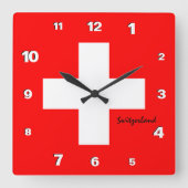 Schweiz Uhr, patriotische Zuhause, Schweizer Flagg Quadratische Wanduhr (Vorderseite)