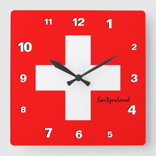 Schweiz Uhr, patriotische Zuhause, Schweizer Flagg Quadratische Wanduhr (Vorderseite)