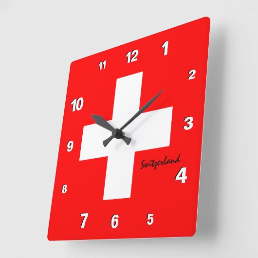 Schweiz Uhr, patriotische Zuhause, Schweizer Flagg Quadratische Wanduhr (Winkel)
