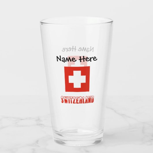 Schweiz und Schweizer Flagge mit Ihrem Namen Glas (Rückseite)