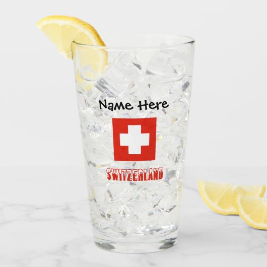 Schweiz und Schweizer Flagge mit Ihrem Namen Glas (Vorderseite Ice)
