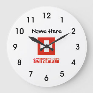 Schweiz und Schweizer Flagge Personalisiert  Große Wanduhr