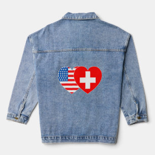 Schweiz USA Flag Twin Heart für Swiss American Jeansjacke
