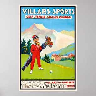 Schweiz Villars Sports Vintage Reiseplakat Poster