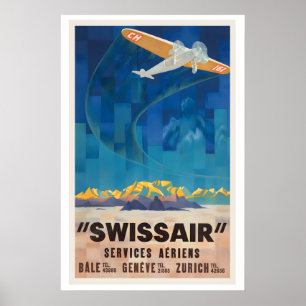 Schweiz Vintage-Fluggesellschaft Flugzeug Flugzeug Poster