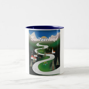 Schweiz Vintage-Reiseplakat im Stil der alten Zeit Zweifarbige Tasse